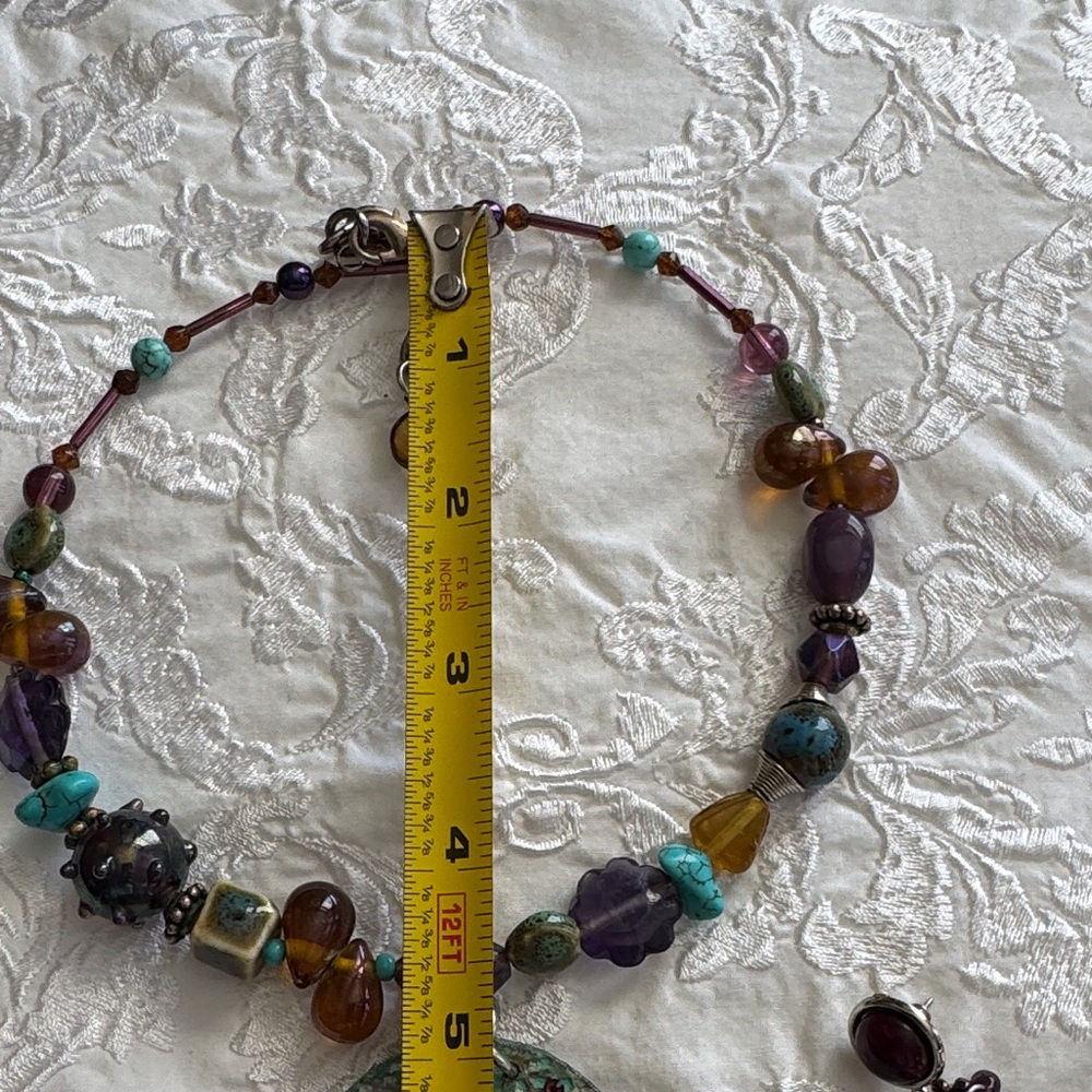 Bohemian Multicolor Beaded Necklace with Matching Earrings - Picture 12 of 12